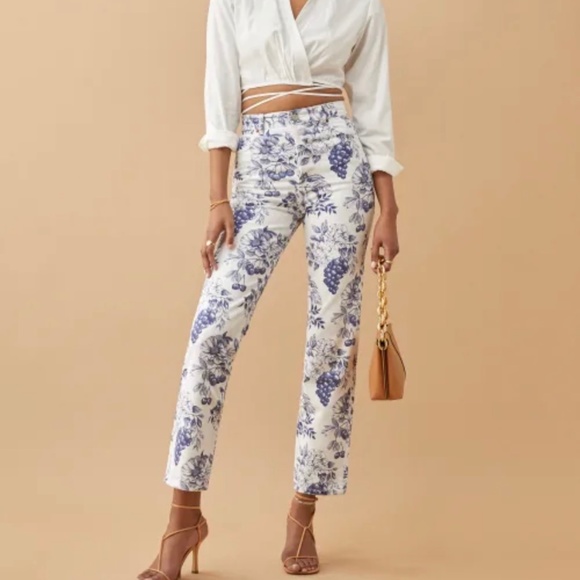 Reformation Cynthia Toile High Rise Straight Jeans - Picture 1 of 3